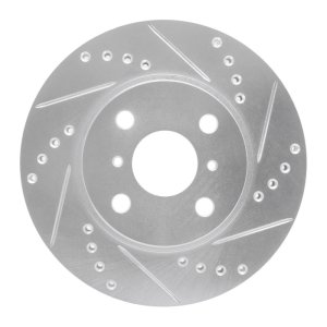 Toyota Prius Brake Rotor (1) - Front Right - R1 Concepts - Drilled & Slotted - Silver - `01-`03
